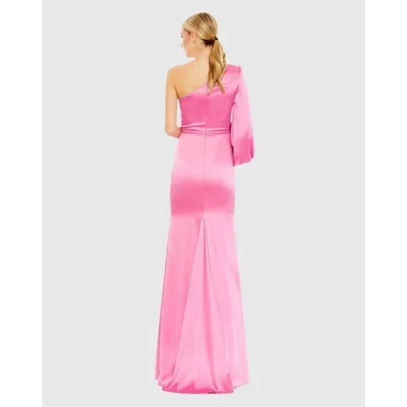MAC DUGGAL Size 2 Pink 26712 ONE SHOULDER BISHOP SLEEVE SATIN Formal GOWN Dress